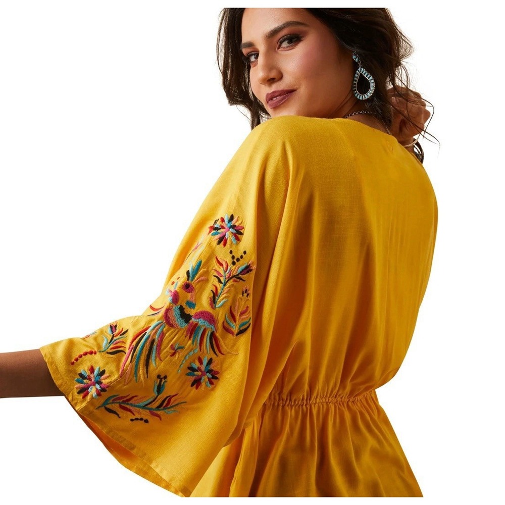 ARIAT Women's Carmen Yolk Yellow Top Blouse Small Embroidered